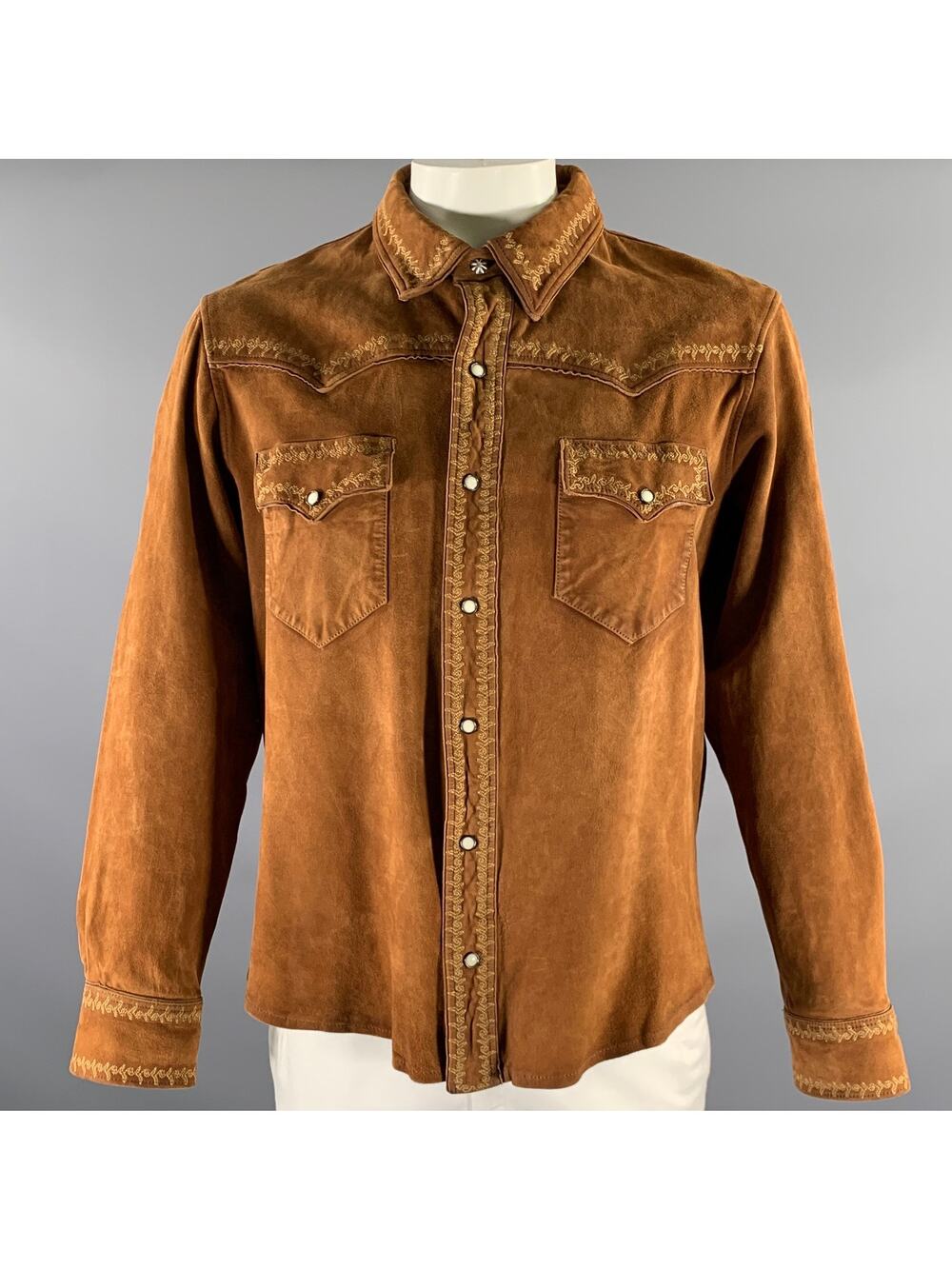 RRL by RALPH LAUREN Size XL Brown Embroidered Suede Western Jacket